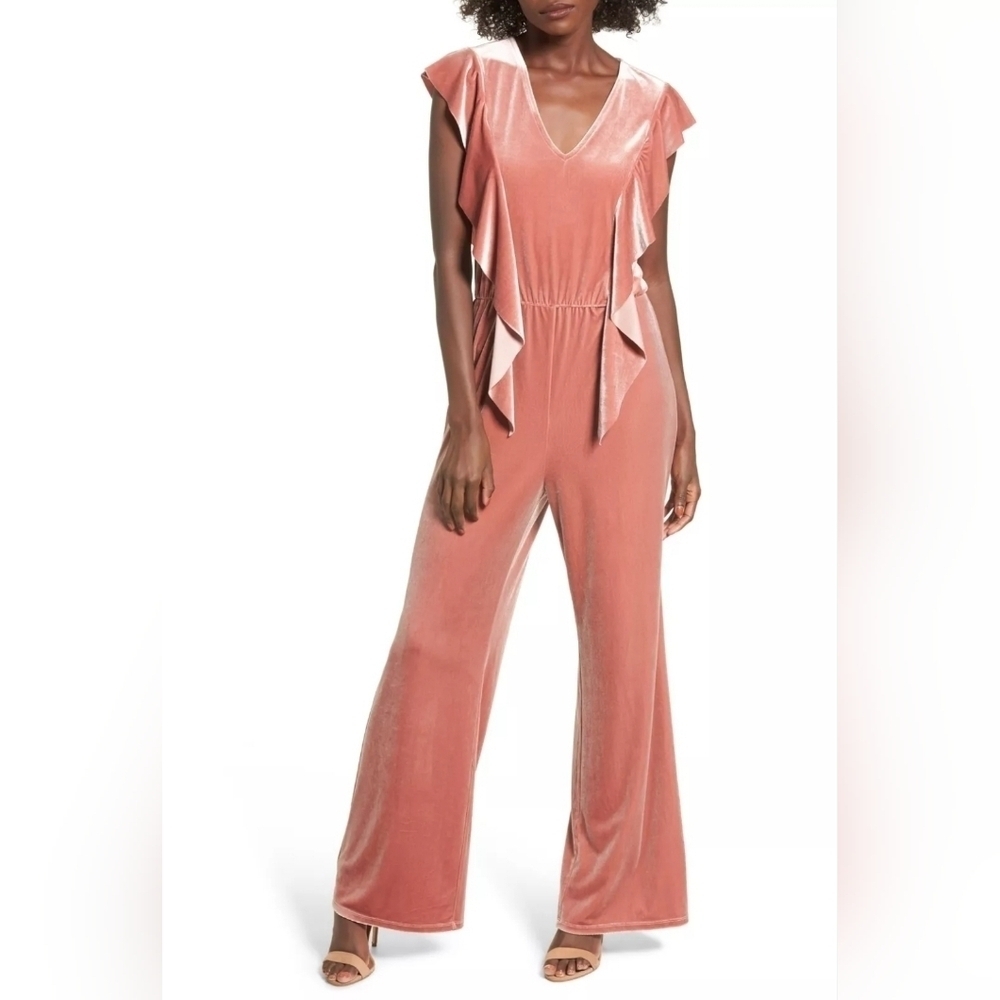 Leith Pink Velour Ruffle Romper Jumpsuit Large New